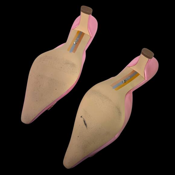 Sam Edelman Brit Satin Mule Pink Pointy Embellished Buckle Quilted Kitten Heel 8 - Picture 7 of 15